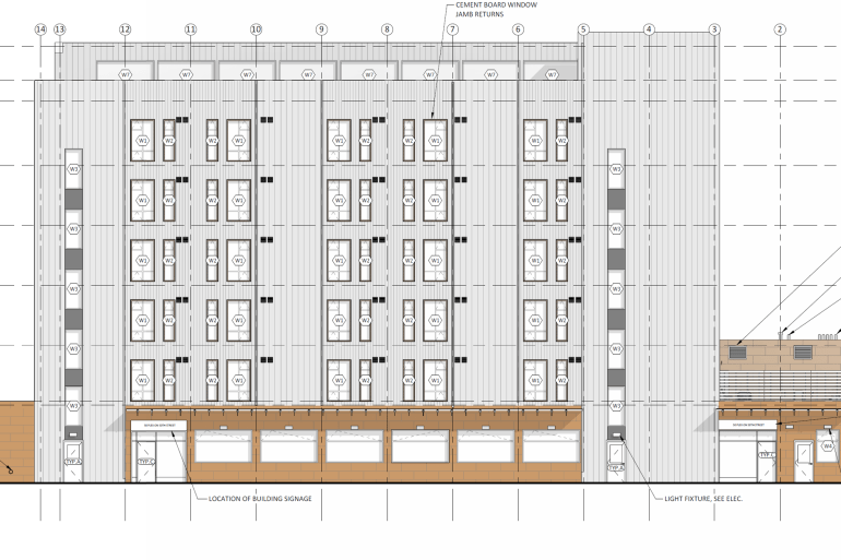 A schematic showing the proposed look of a new 50-unit building to be built on Yellowknife's 50 Street, as seen in a development notice.